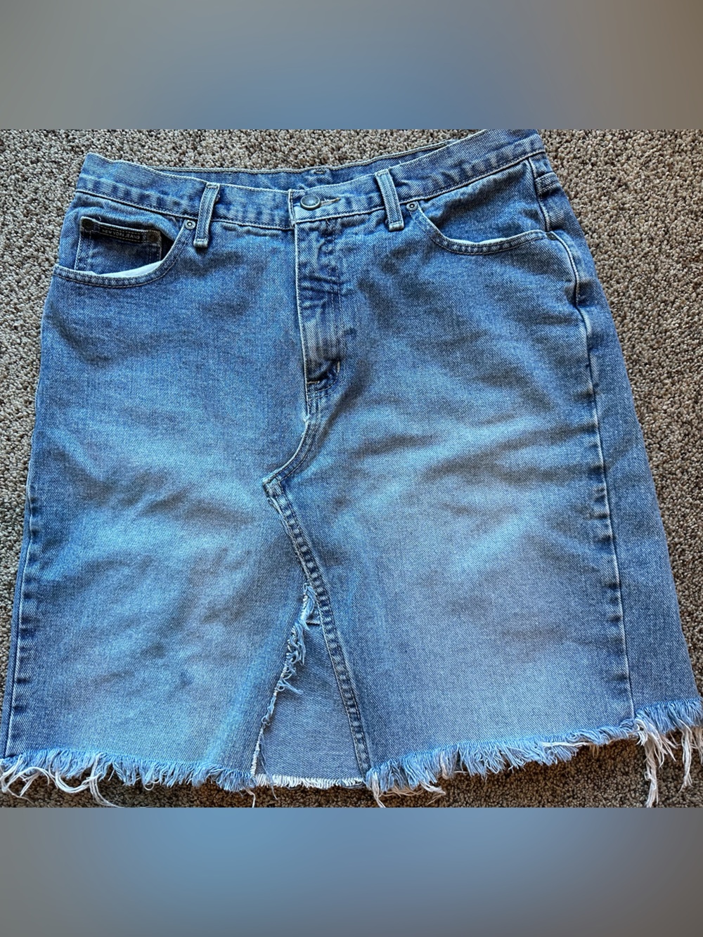 New York Jeans Vintage Upcycle Light Blue Rigid Denim Mini Skirt with Frayed Hem